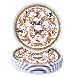 SILVER SPOONS White and Gold Plastic Salat Plates for Party (10 PC) Set 9"